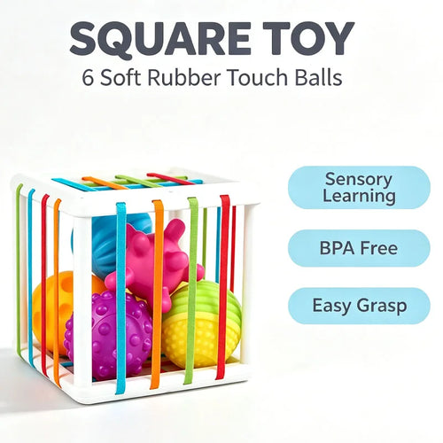 Jouet Montessori Sensoriel avec blocs colorés et sphères texturées pour éveil des bébés.