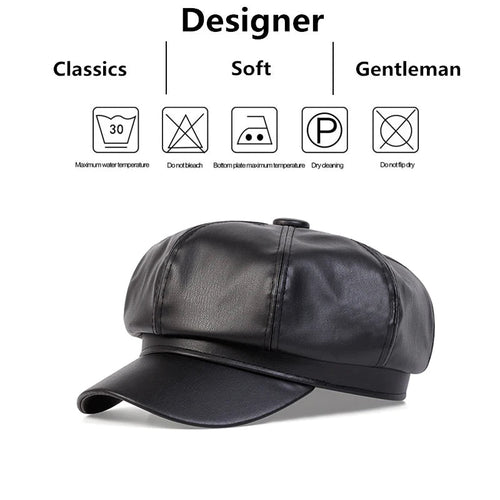 Casquette militaire octogonale en cuir PU - Chapeau unisexe à dessus plat - Casquette de cadet avec protection solaire pour homme et femme SUN N.