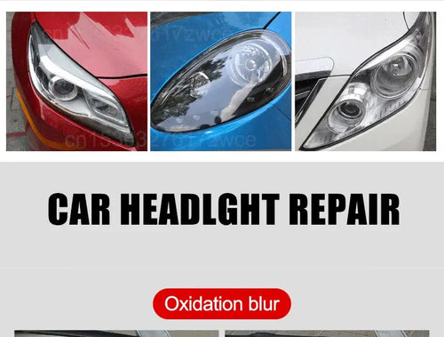 Comparative image of headlight restoration using Kit Restauration & Polissage Phares – Pâte Rénovatrice showing before and after results.