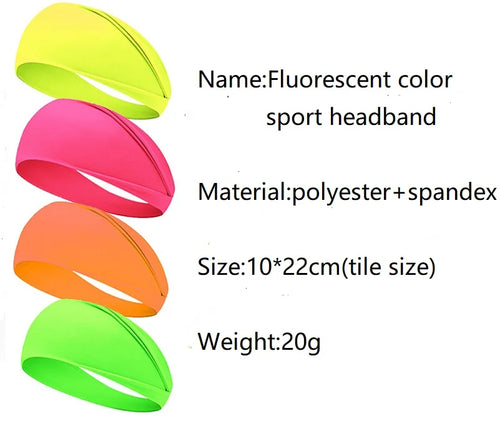 Bandeau de Sport Femme – Large, Fluorescent et Anti-Transpiration, disponible en jaune, rose, orange et vert.