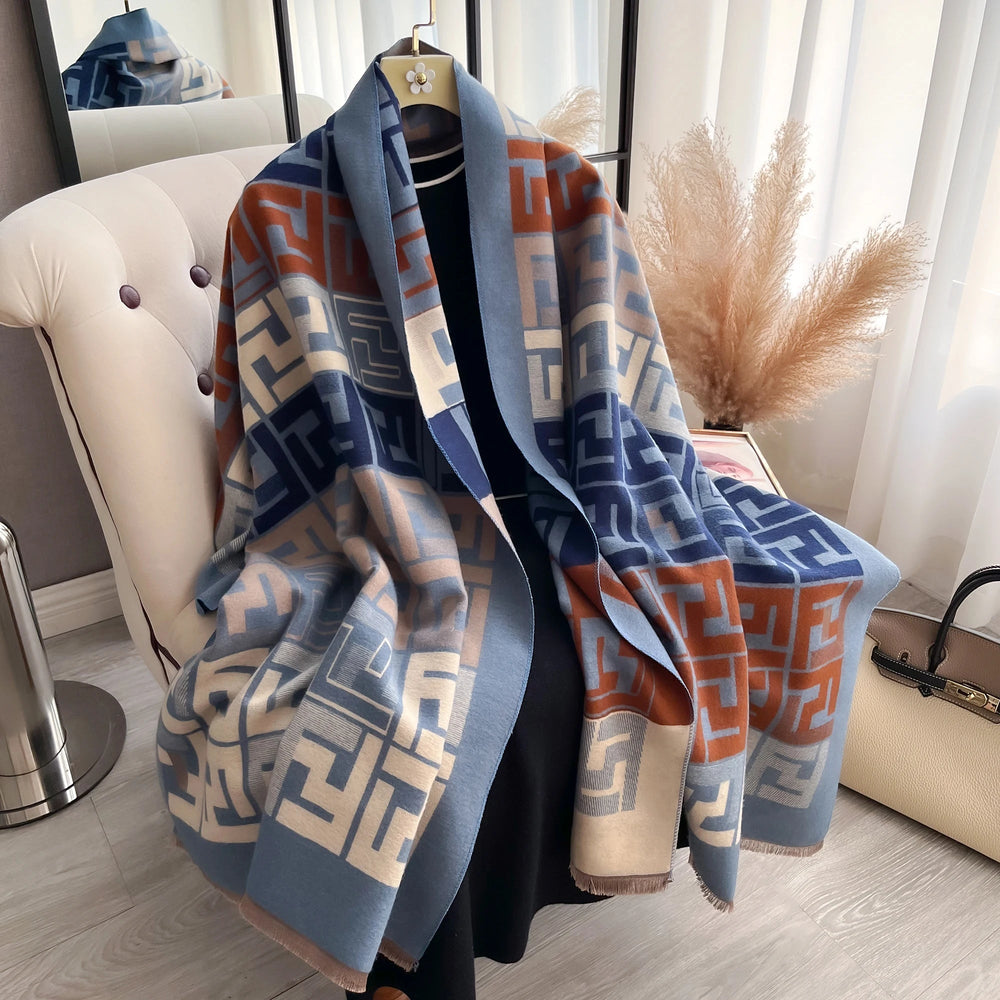 Foulard Pashmina de luxe femme 2025 - Châle imprimé double face - Écharpe chaude coupe-vent hiver - Couverture douce 185x65cm SUN N.