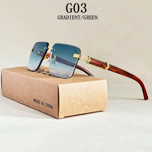 Lunettes de soleil sans monture carrées unisexe – Style vintage luxe, homme et femme SUN N.