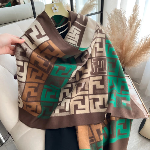 Foulard Pashmina de luxe femme 2025 - Châle imprimé double face - Écharpe chaude coupe-vent hiver - Couverture douce 185x65cm SUN N.