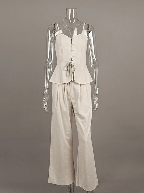 Ensemble Bureau Femme 2 Pièces Ensemble pantalon de bureau pour femme Mueyaruho, collection été 2026, couleur beige unie, ensemble deux pièces à jambes larges pour femme SUN N.