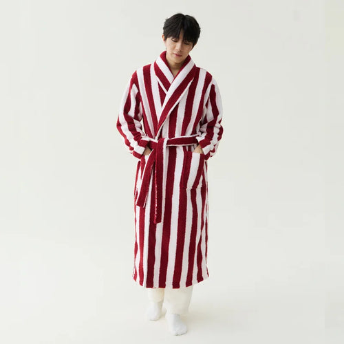 2025 nouveau automne/hiver femmes vêtements de nuit épais velours chaud Robe Couple corail velours rayé allongé maison vêtements peignoir SUN N.