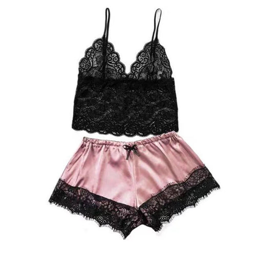 Lace Pajama Set Women 2 Piece Sexy Bralette and Shorts Plus Size
