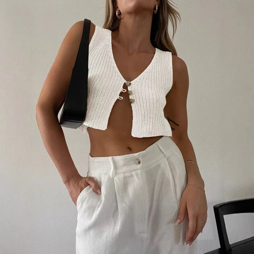 knitted crop top women summer solid color short sleeve Y2K top