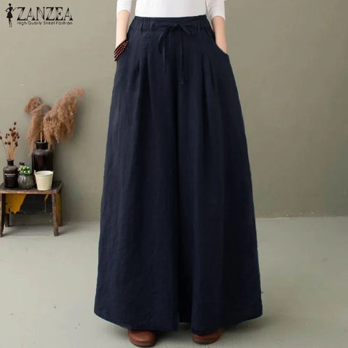 Pantalon Jambes Larges Femme – Coton Vintage Taille Haute SUN N.