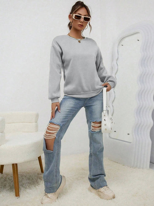 Sweat Femme Col Rond à Capuche - Pull-over Ample Couleur Unie Automne SUN N.