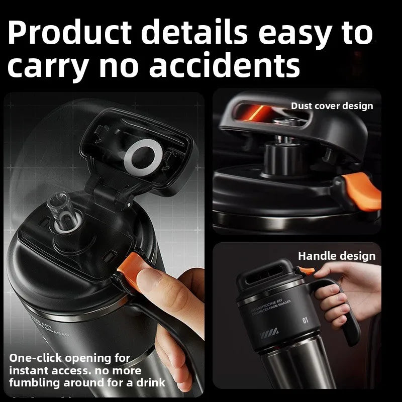 1 liter insulated water bottle with straw
