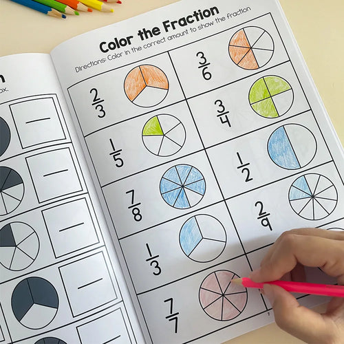 Cahier d'exercices de Fractions Montessori, outils pédagogiques pour l'apprentissage de l'arithmétique, livre de Test de formation cognitive des mathématiques pour l'école primaire de la 3e à 4e à l'école primaire SUN N.