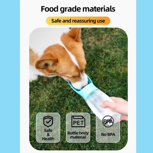 Portable Dog Water Bottle 500ml with Built in Bowl