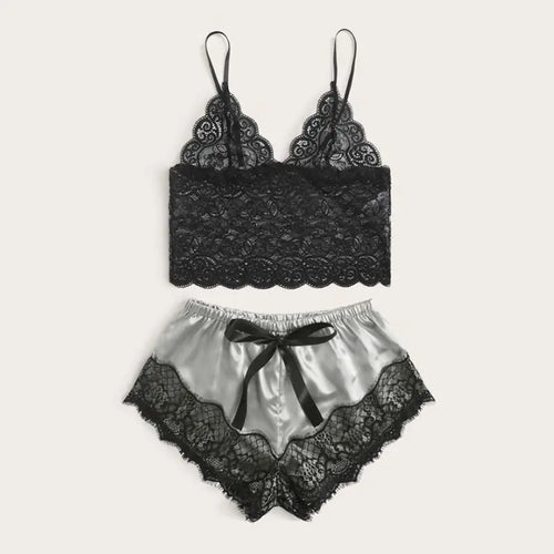Lace Pajama Set Women 2 Piece Sexy Bralette and Shorts Plus Size