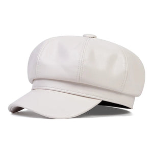 Casquette militaire octogonale en cuir PU - Chapeau unisexe à dessus plat - Casquette de cadet avec protection solaire pour homme et femme SUN N.
