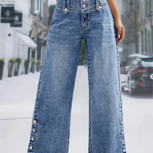 Jean Large Femme Taille Haute Pantalon en jean décontracté 2026 pour femme, taille haute, coupe large, style rétro urbain, polyvalent, avec boutons et fentes, tendance SUN N.