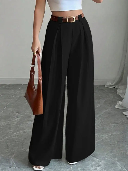 Pantalon Palazzo Femme 2025 ZANZEA mode femmes Pantalon automne taille haute bureau travail Pantalon élégant jambe large Pantalon solide plissé Palazzo Streetwear SUN N.