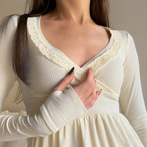 Long Sleeve Lace Wrap Blouse Women Elegant Streetwear Top