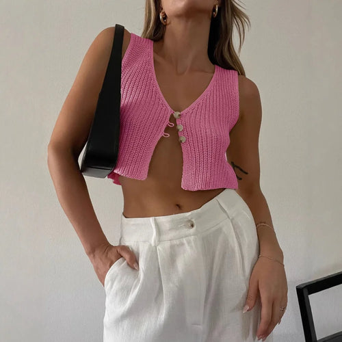 knitted crop top women summer solid color short sleeve Y2K top