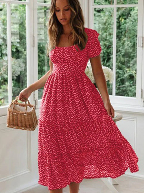 Robes Vintage Vintage imprimé manches bouffantes été plage robes douces décontracté col carré floral maxi longue robe festa SUN N.