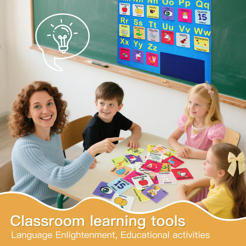Tableau en feutre d'apprentissage Montessori avec 26 lettres et 53 cartes d'apprentissage bilingues, jouet éducatif pour l'anglais et l'espagnol SUN N.