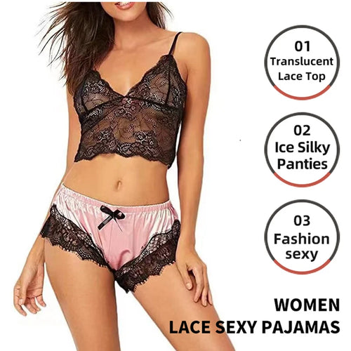 Lace Pajama Set Women 2 Piece Sexy Bralette and Shorts Plus Size