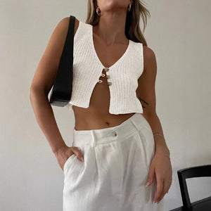 knitted crop top women summer solid color short sleeve Y2K top