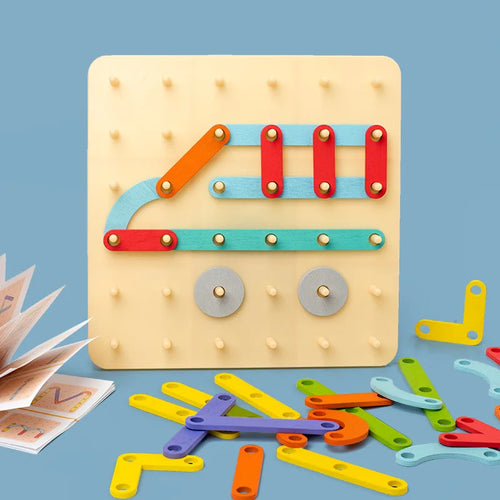 Jouets en bois pour enfants, planche créative, planche à ongles, ensemble de colonnes géométriques, Puzzle de Construction, panneau perforé géométrique, sensoriel Montessori SUN N.