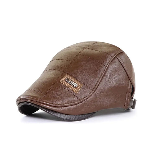 Casquette Plate en Cuir Style Britannique – Newsboy Rétro Décontracté Unisexe SUN N.
