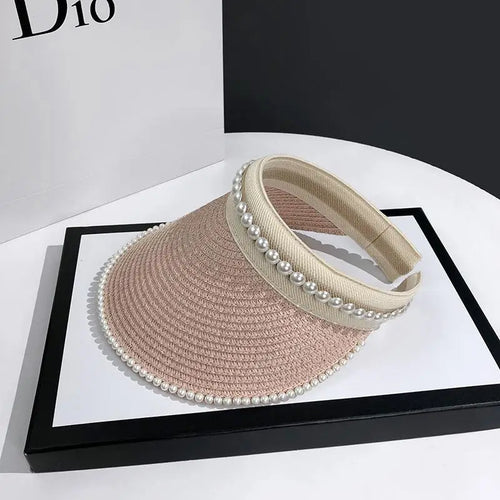 Chapeau de Soleil Raphia à large bord décoré de perles pour femmes, idéal pour l'été et la protection solaire.