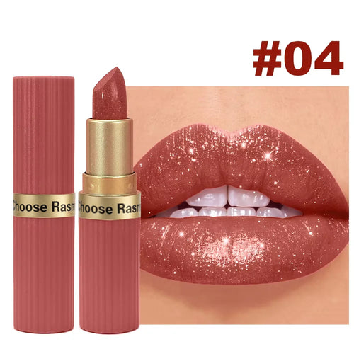 Rouge à Lèvres Velours Mat & Métallique – Rose Nacré Scintillant Longue Durée SUN N.