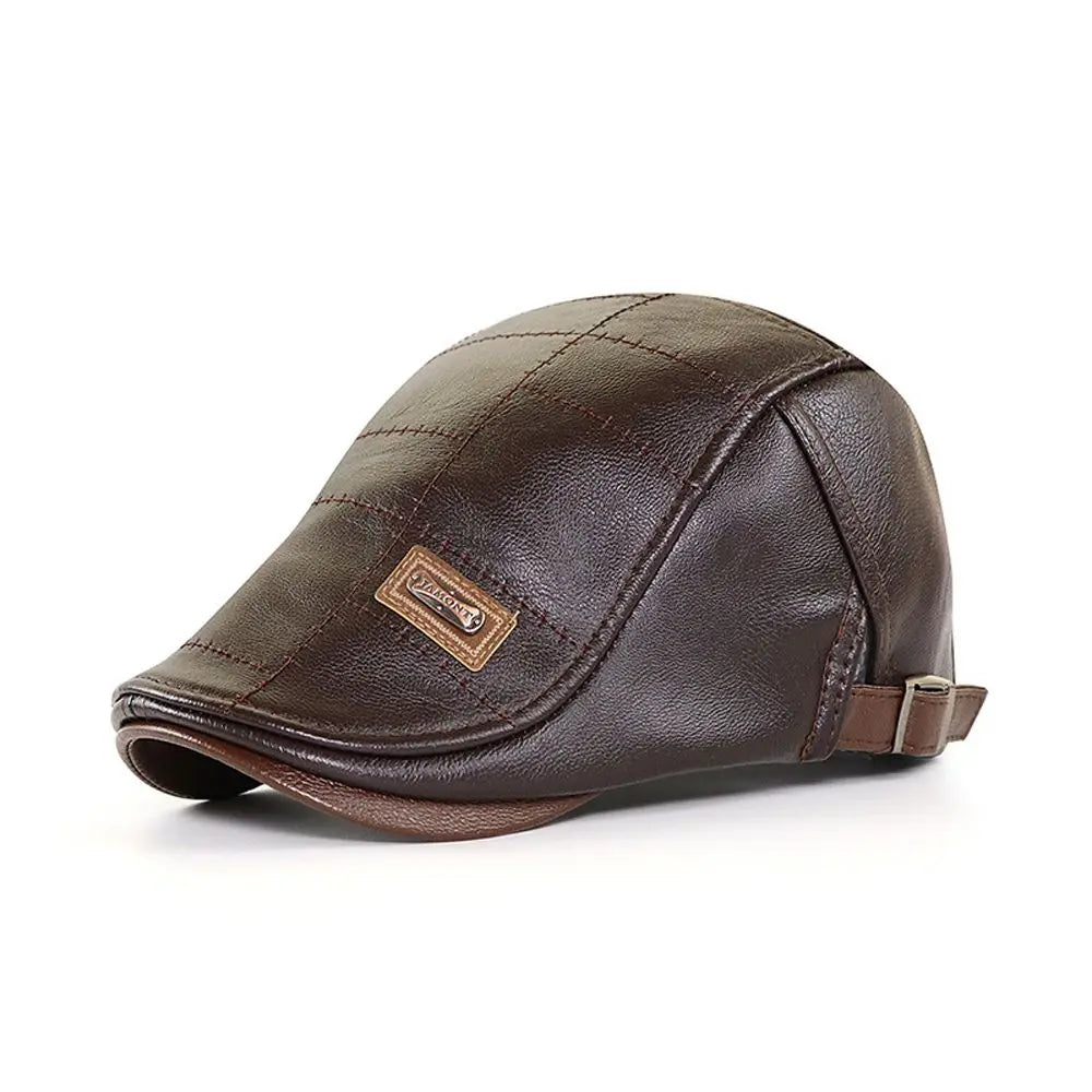 Casquette Plate en Cuir Style Britannique – Newsboy Rétro Décontracté Unisexe SUN N.