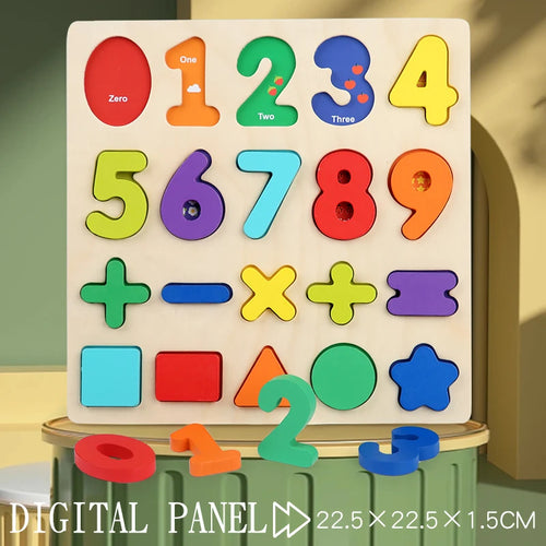 Puzzle en bois Montessori pour enfants-numéro arithmétique alphabétique formes géométriques jeu éducatif jouet pour l'apprentissage préscolaire SUN N.