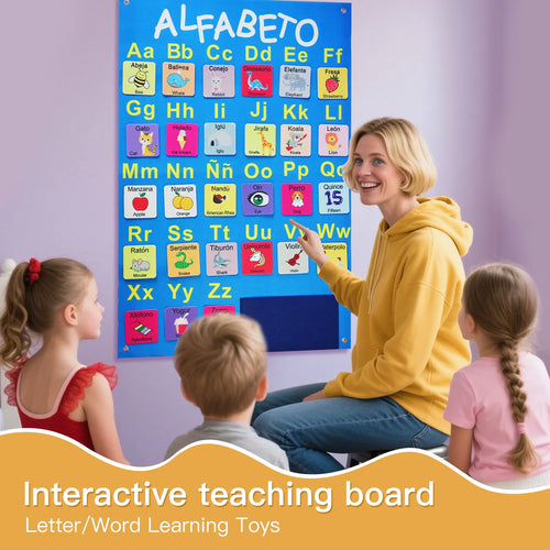 Tableau en feutre d'apprentissage Montessori avec 26 lettres et 53 cartes d'apprentissage bilingues, jouet éducatif pour l'anglais et l'espagnol SUN N.