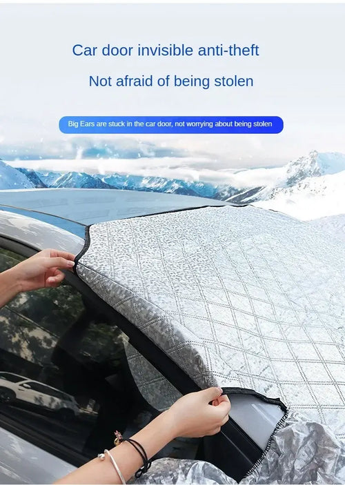 Pare-Neige Pare-Brise Voiture installé sur une voiture pour protection anti-gel.