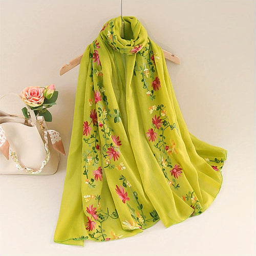 Écharpe Longue Femme Coton Lin - Foulard Dégradé Brodé Élégant Été SUN N.