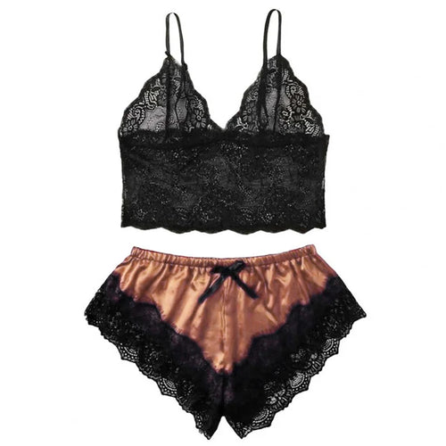 Lace Pajama Set Women 2 Piece Sexy Bralette and Shorts Plus Size