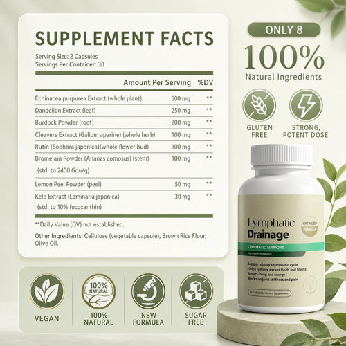 Capsules originales de drainage lymphatique pour une réduction efficace du gonflement et de la ballonnation, stimulation du métabolisme et soutien de la santé thyroïdienne SUN N.