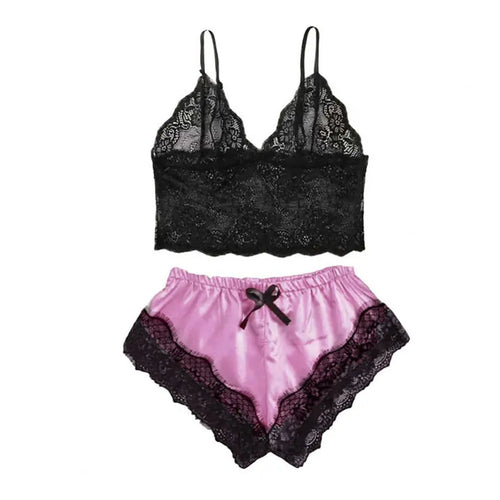 Lace Pajama Set Women 2 Piece Sexy Bralette and Shorts Plus Size