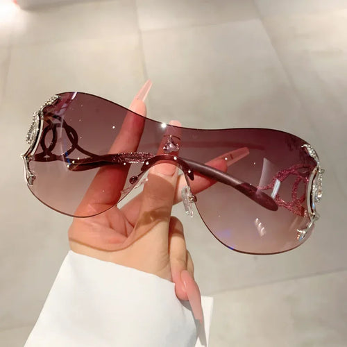 Lunettes de soleil de jambe de miroir en forme de salle pour femmes, lunettes technologiques punk, nuances de chimround autour, sans monture, nickel é, Y2k SUN N.