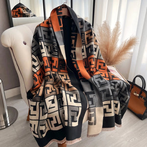 Foulard Pashmina de luxe femme 2025 - Châle imprimé double face - Écharpe chaude coupe-vent hiver - Couverture douce 185x65cm SUN N.