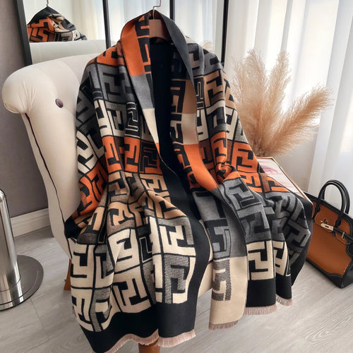 Foulard Pashmina de luxe femme 2025 - Châle imprimé double face - Écharpe chaude coupe-vent hiver - Couverture douce 185x65cm SUN N.