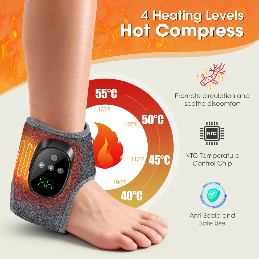 Masseur de cheville chauffant à 4 modes et 4 niveaux d'intensité, enveloppement électrique rechargeable pour les pieds, 1800 mAh, pour la relaxation à domicile SUN N.