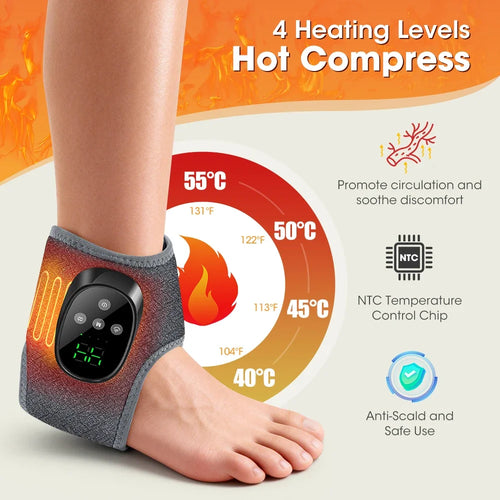 Masseur de cheville chauffant à 4 modes et 4 niveaux d'intensité, enveloppement électrique rechargeable pour les pieds, 1800 mAh, pour la relaxation à domicile SUN N.
