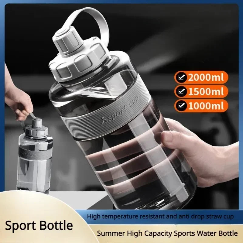 Bouteille d'eau Grande Capacité avec Paille - 2L/1.5L/1L/0.6L Sport Fitness