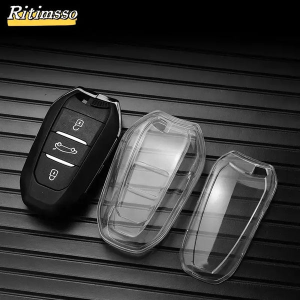 Étui Clé de Voiture TPU – Protection pour clés Fob Peugeot et Citroën avec pièces de remplacement transparentes.