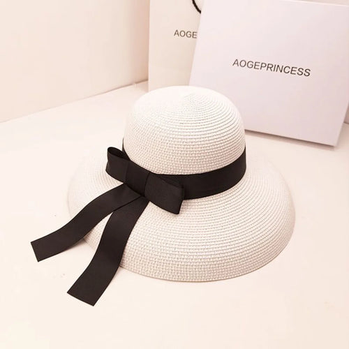 Chapeau de paille rond rétro pour l'extérieur, chapeaux de soleil pour dames, voyage, vacances, visière, Vintage, chapeau de plage pour femmes, noir et blanc, été SUN N.
