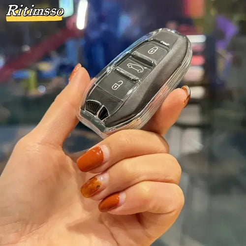 Étui Clé de Voiture TPU – Protection pour clés Fob Peugeot et Citroën avec pièces de remplacement transparentes.