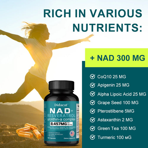 NAD + Resvératrol - Anti-âge, aide à stimuler l'énergie, favorise la santé des cellules et de la peau, la neuroprotection et l'amélioration du sommeil SUN N.