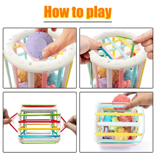 Jouet Montessori Sensoriel avec blocs colorés et sphères texturées pour éveil des bébés.