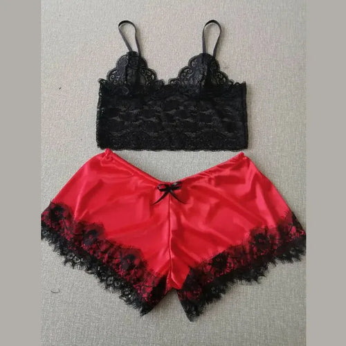Lace Pajama Set Women 2 Piece Sexy Bralette and Shorts Plus Size